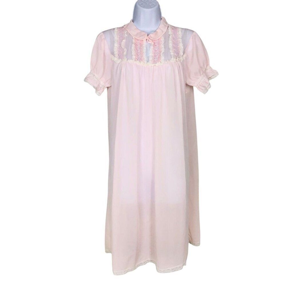 Vintage 60s Peignoir Set Seamprufe Womens M Pink Nightgown Robe